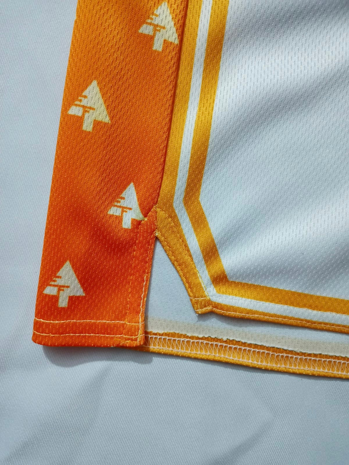 Drip Drop Labs Zen Forest Orange basketball shorts featuring vibrant orange fabric and sporty design.