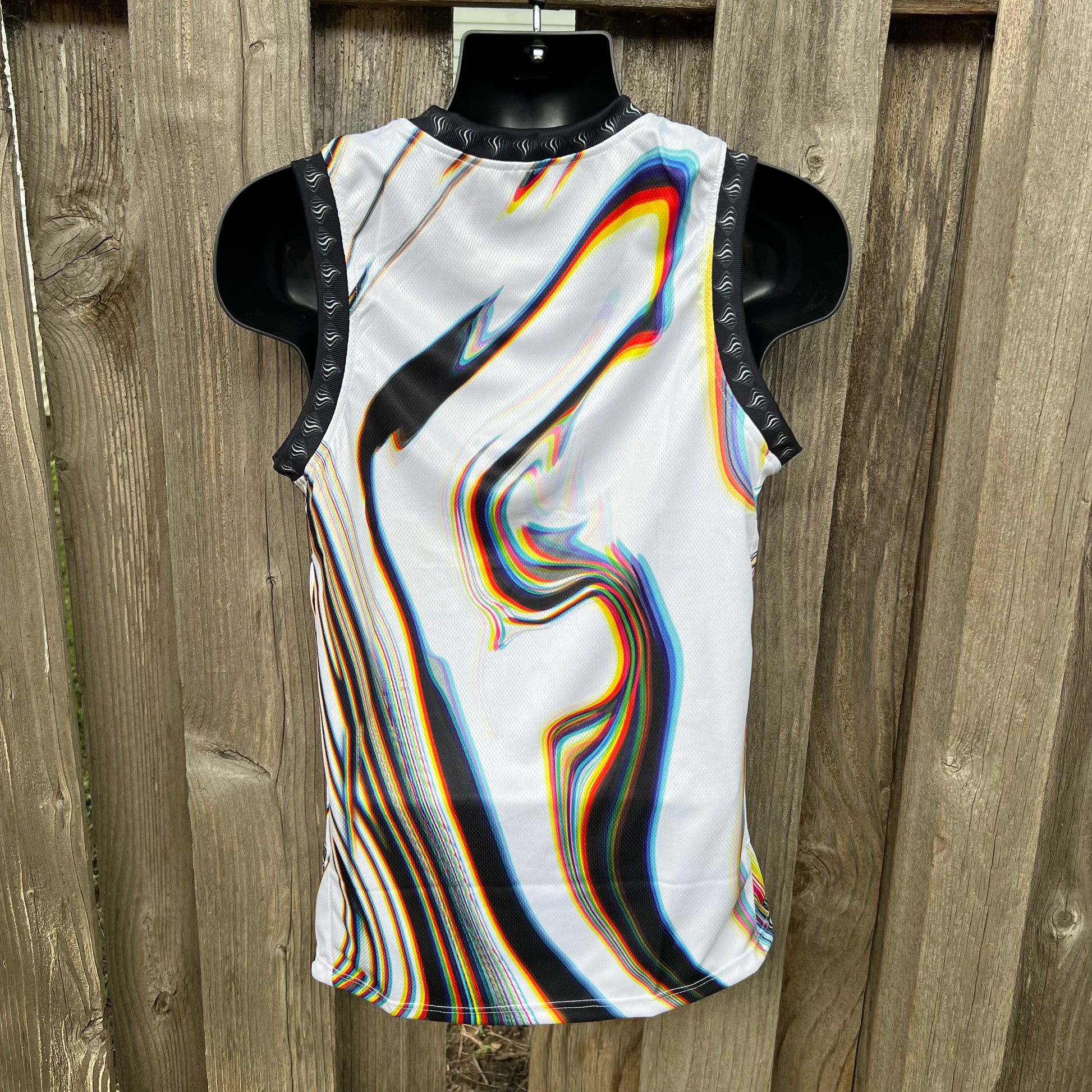 White Super Future basketball jersey by Drip Drop Labs, featuring team logo and athletic design on front.