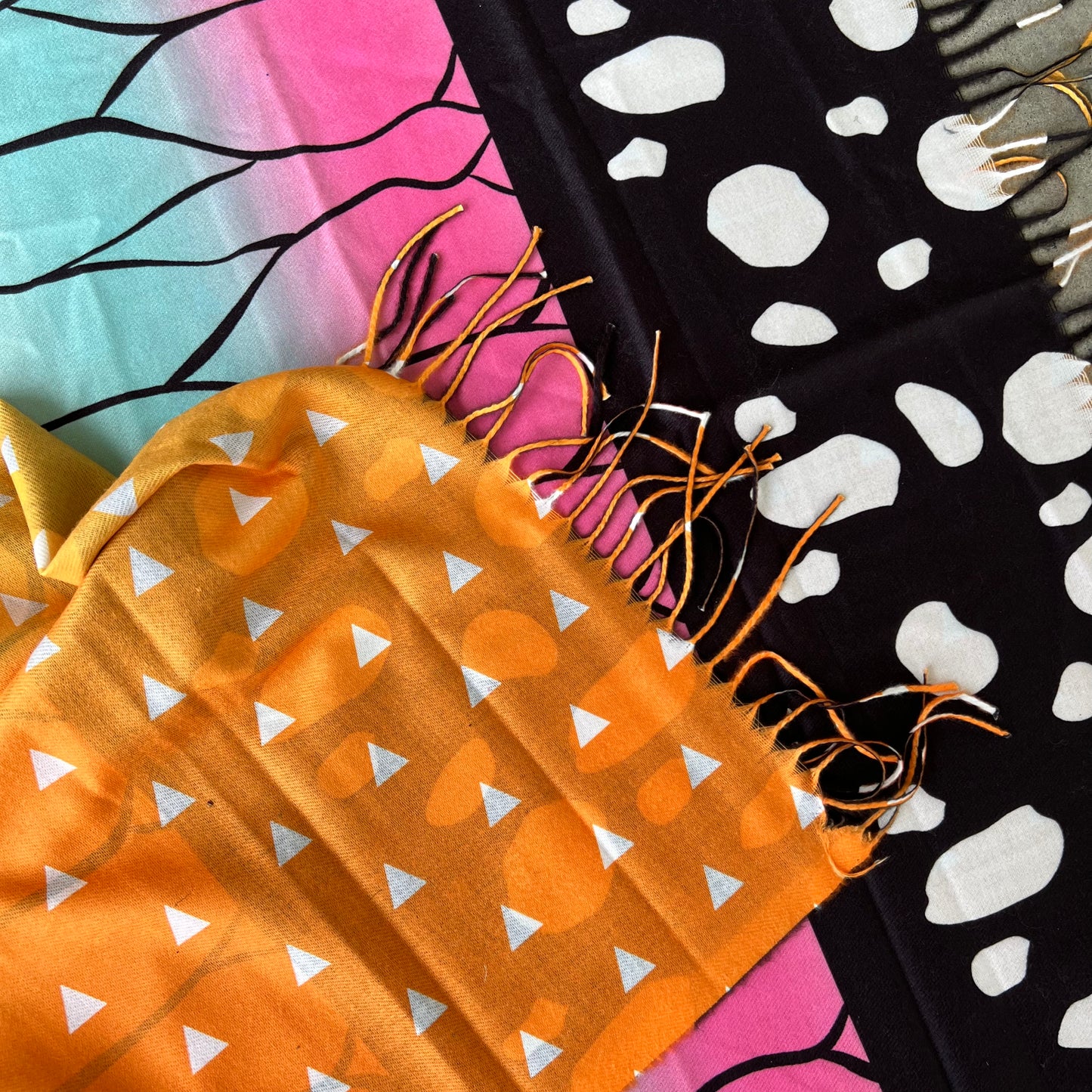 Drip Drop Labs Thunderfly Pashmina scarf featuring soft, luxurious fabric with intricate design and vibrant color details.